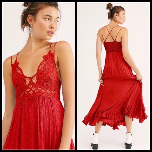 NWT Free People Adella Maxi Slip Dress In Red Size M - Picture 3 of 8